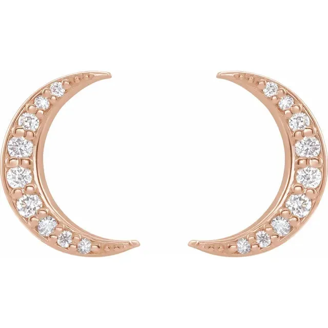 302 Fine Jewelry Earrings Crescent Moon Natural Diamond Celestial Earrings Pair or Single Solid 14K Yellow Rose White Gold Platinum Silver