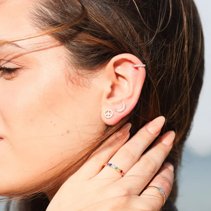 302 Fine Jewelry Earrings Crescent Moon Natural Diamond Celestial Earrings Pair or Single Solid 14K Yellow Rose White Gold Platinum Silver