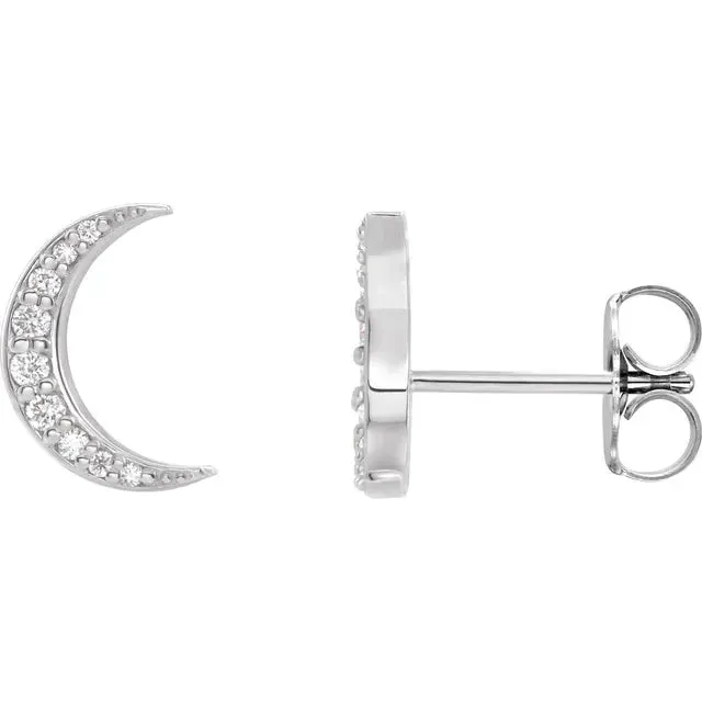 302 Fine Jewelry Earrings Crescent Moon Natural Diamond Celestial Earrings Pair or Single Solid 14K Yellow Rose White Gold Platinum Silver