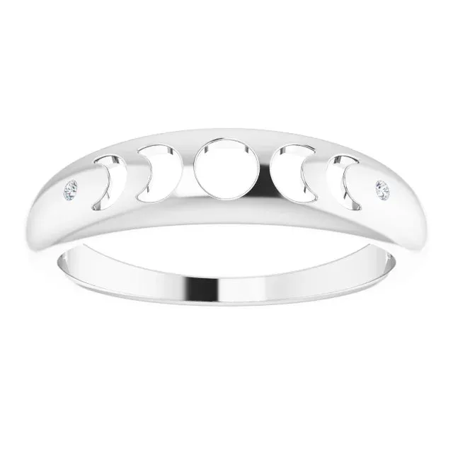 302 Fine Jewelry Rings Moon Phase Natural Diamond Ring Solid 14K White Yellow Rose Gold or Silver