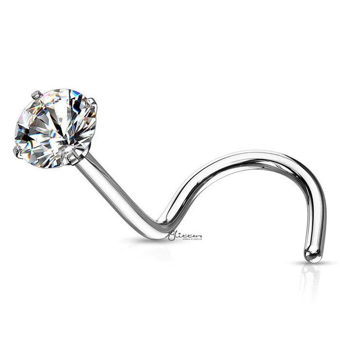 316L Surgical Steel Prong Set Round CZ Nose Screw Ring Glitters Rings