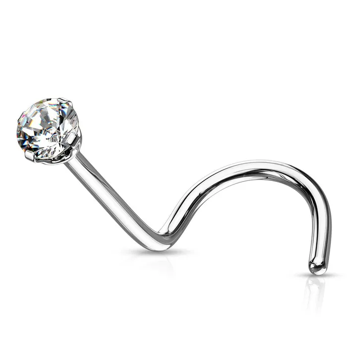 316L Surgical Steel Prong Set Round CZ Nose Screw Ring Glitters Rings