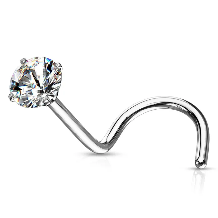 316L Surgical Steel Prong Set Round CZ Nose Screw Ring Glitters Rings