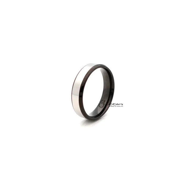 6mm Wide Stainless Steel Black 2Tone Polished Center Band Ring Glitters Rings