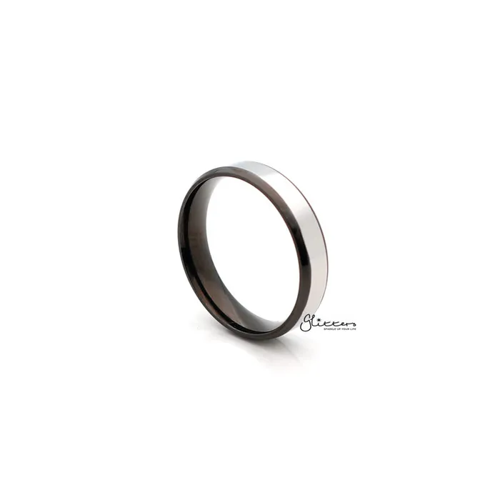 6mm Wide Stainless Steel Black 2Tone Polished Center Band Ring Glitters Rings
