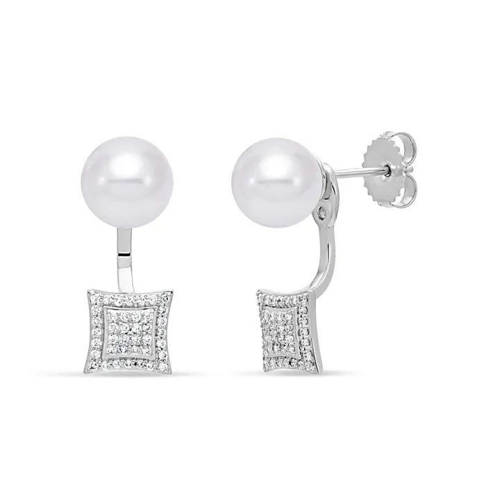 859mm Cultured Pearl Studs on 18k White Gold with Cushion Shaped Drop of 24ctw Pave Set Diamonds Mastoloni Earrings 859mm Cultured Pearl Studs on 18k White Gold with Cushion Shaped Drop of 24ctw Pave Set Diamonds Mastoloni Earrings