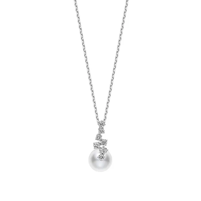 Akoya Cultured Pearl and Diamond Drop Pendant in 18K White Gold MIKIMOTO Earrings