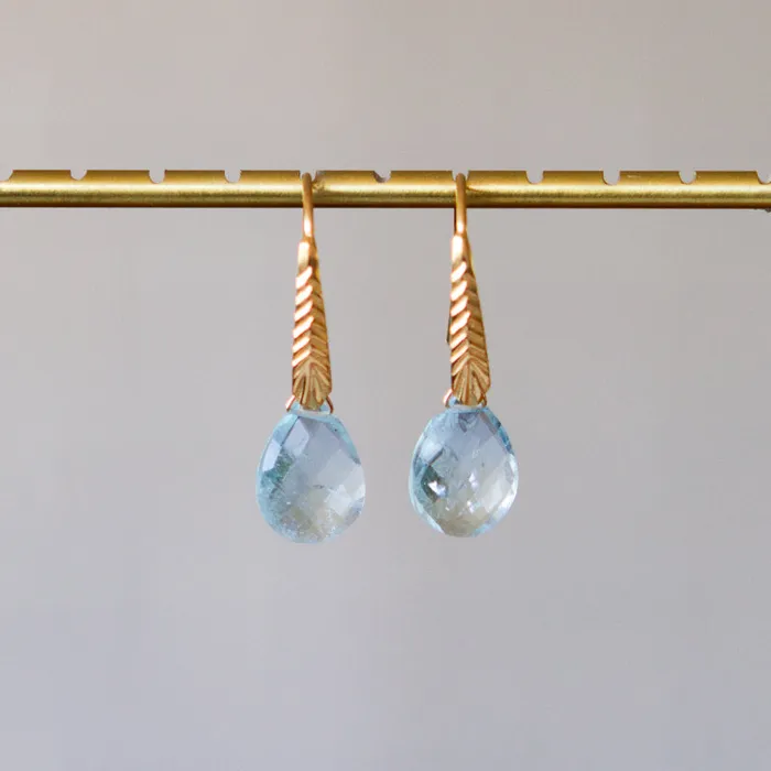 Aquamarine Herringbone Gemstone Drop Earrings in Vermeil Corey Egan Earrings