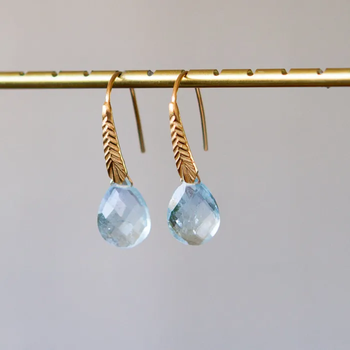 Aquamarine Herringbone Gemstone Drop Earrings in Vermeil Corey Egan Earrings