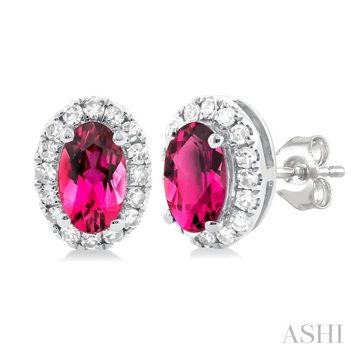 ASHI DIAMONDS Earrings 10K White Gold 013ctw Button Style Oval Topaz and Diamonds Earrings ASHI DIAMONDS Earrings 10K White Gold 013ctw Button Style Oval Topaz and Diamonds Earrings