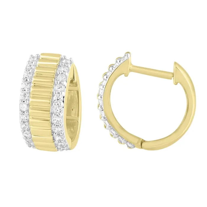 AV Earrings MENS HOOP EARRINGS 033CT ROUND DIAMOND 10K YELLOW GOLD
