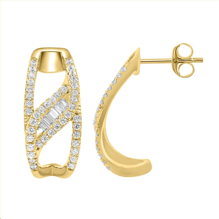 AV LADIES HOOPS EARRING 033CT BAGUETTEROUND DIAMOND 14K YELLOW GOLD Earrings AV LADIES HOOPS EARRING 033CT BAGUETTEROUND DIAMOND 14K YELLOW GOLD Earrings