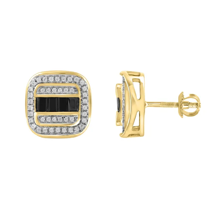 AV MENS EARRINGS 050CT ROUNDBAGUETTE DIAMOND 10K YELLOW GOLD Earrings