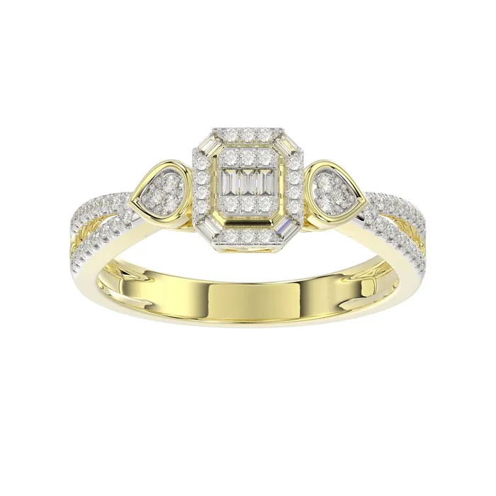 AV Rings LADIES RING 020CT ROUNDBAGUETTE DIAMOND 14K YELLOW GOLD