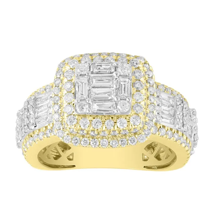 AV Rings MENS RING 250CT ROUNDBAGUETTE DIAMOND 10K YELLOW GOLD