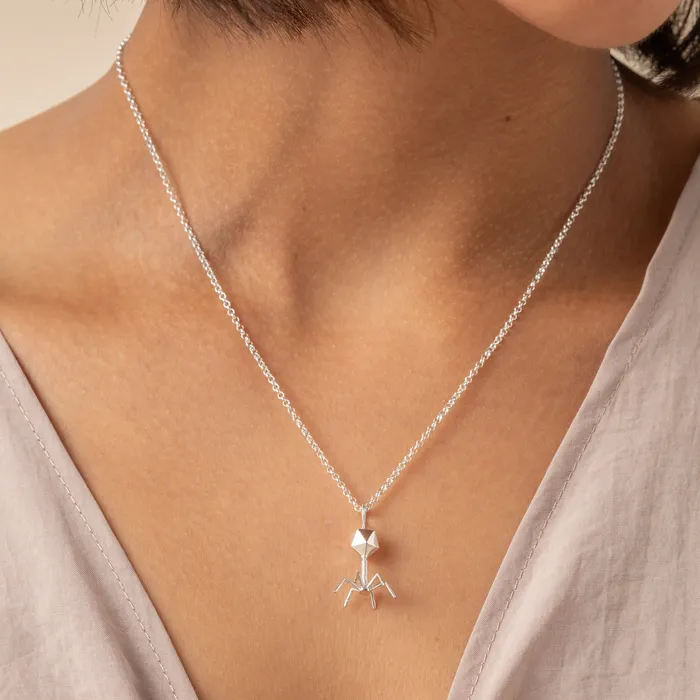 bacteriophage necklace silver sciencejewelry1824 Necklaces