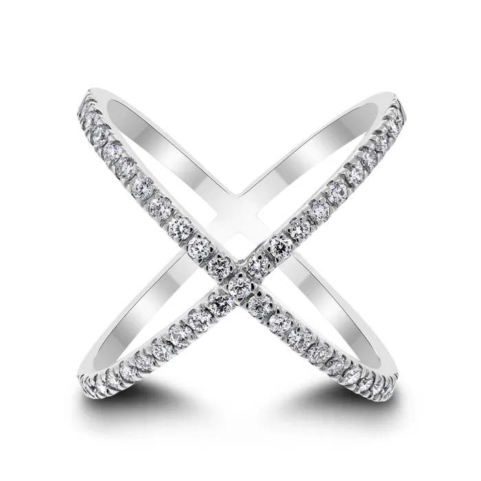 Beauvince Rings Xena Diamond Cross Ring 057 ct Diamonds in White Gold