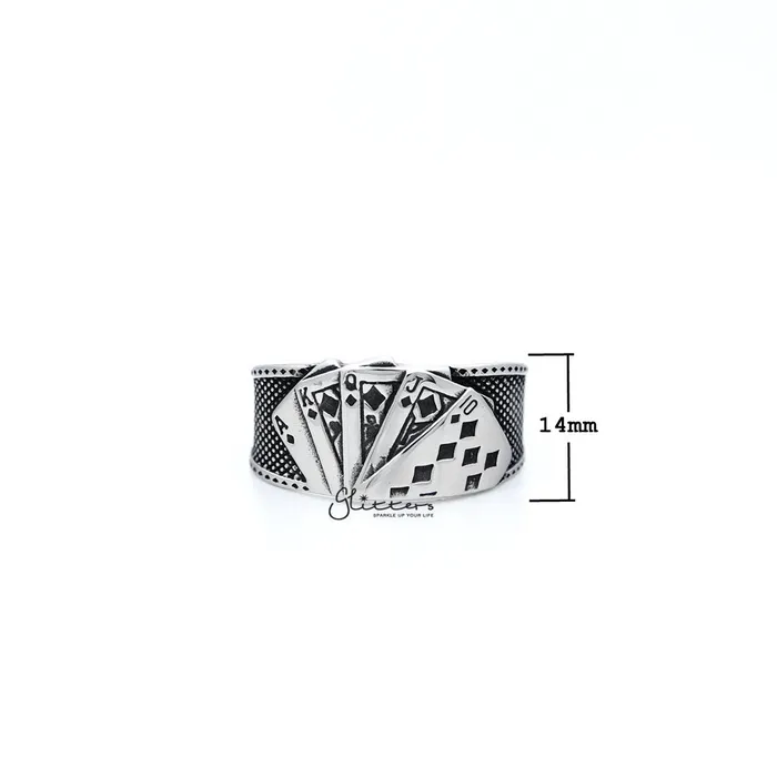 Bracelets Glitters Stainless Steel Antiqued Poker Cards Casting Mens Open Rings