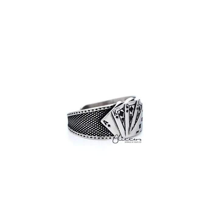 Bracelets Glitters Stainless Steel Antiqued Poker Cards Casting Mens Open Rings