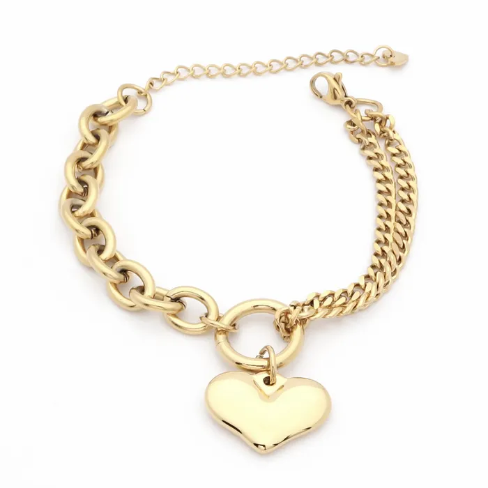 Bracelets Glitters Stainless Steel Womens Bracelet with Dangle Heart Charm Gold Bracelets Glitters Stainless Steel Womens Bracelet with Dangle Heart Charm Gold