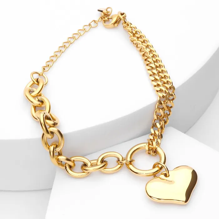 Bracelets Glitters Stainless Steel Womens Bracelet with Dangle Heart Charm Gold Bracelets Glitters Stainless Steel Womens Bracelet with Dangle Heart Charm Gold