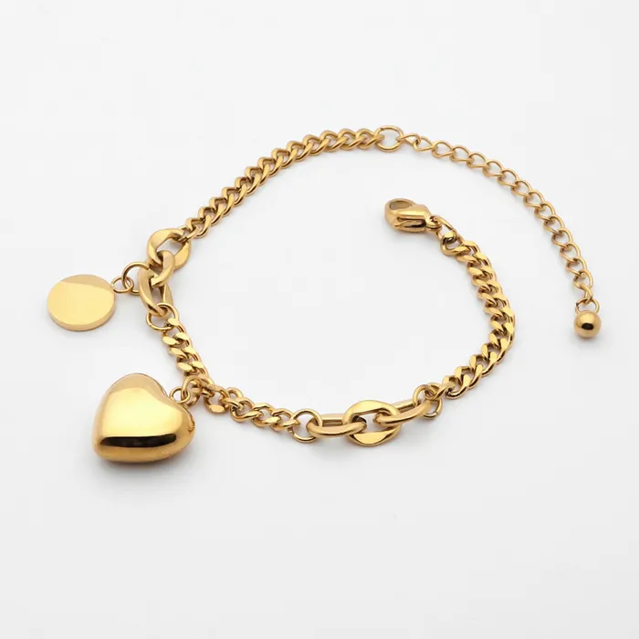 Bracelets Glitters Stainless Steel Womens Bracelet with Dangle Heart Charm Gold Bracelets Glitters Stainless Steel Womens Bracelet with Dangle Heart Charm Gold