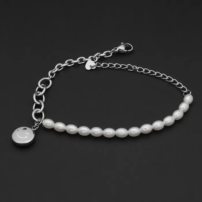 Bracelets Glitters Stainless Steel Womens Bracelet with Dangle Smiley Face Charm Silver Bracelets Glitters Stainless Steel Womens Bracelet with Dangle Smiley Face Charm Silver