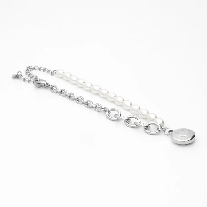 Bracelets Glitters Stainless Steel Womens Bracelet with Dangle Smiley Face Charm Silver Bracelets Glitters Stainless Steel Womens Bracelet with Dangle Smiley Face Charm Silver