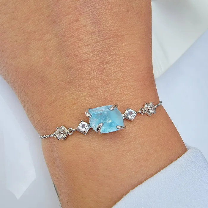 Bracelets Raw Swiss Blue Topaz Bracelet Uniquelan Jewelry