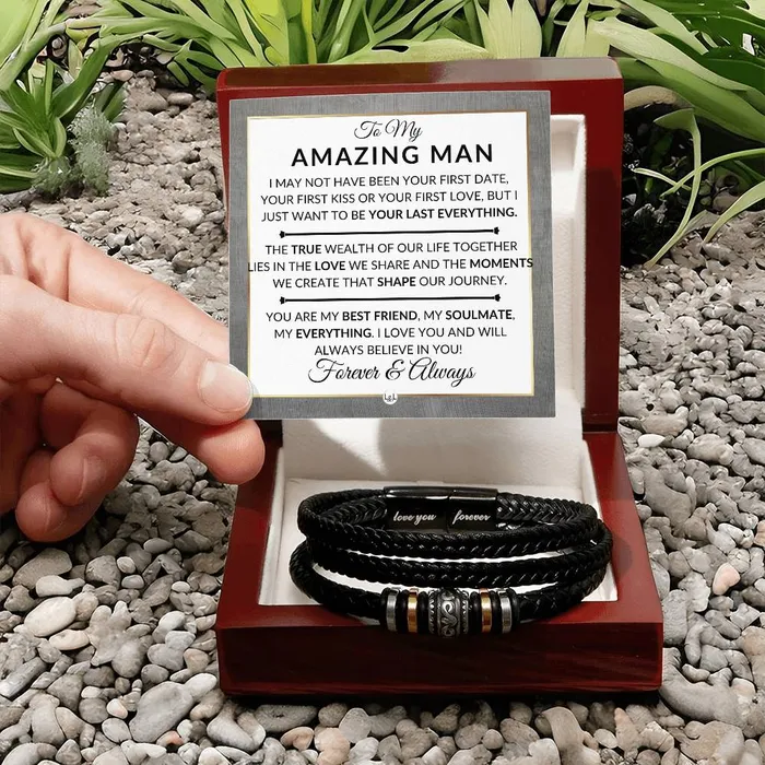 Bracelets ShineOn Fulfillment Gift For My Man My Best Friend My Soulmate My Everything Mens Braided Leather Bracelet Great As A Christmas Gift or A Birthday Present For Him Bracelets ShineOn Fulfillment Gift For My Man My Best Friend My Soulmate My Everything Mens Braided Leather Bracelet Great As A Christmas Gift or A Birthday Present For Him
