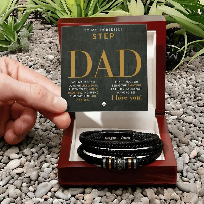 Bracelets ShineOn Fulfillment Step Dad Gift Mens Leather Bracelet For Dad Great For Christmas Fathers Day or His Birthday
