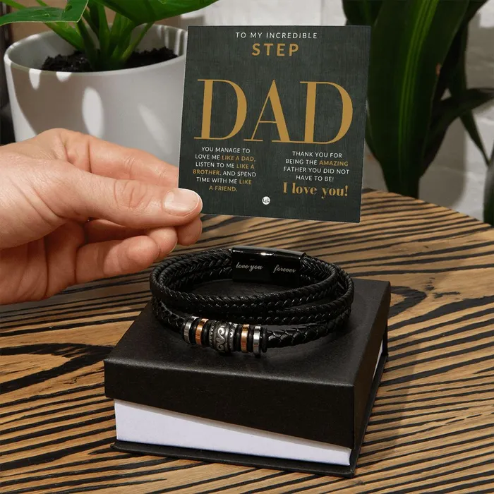 Bracelets ShineOn Fulfillment Step Dad Gift Mens Leather Bracelet For Dad Great For Christmas Fathers Day or His Birthday