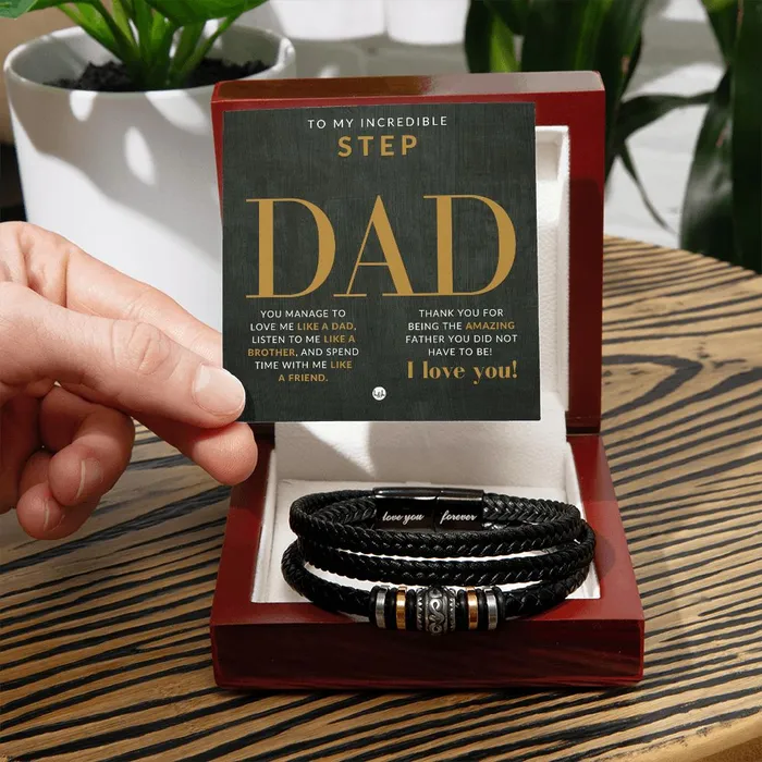Bracelets ShineOn Fulfillment Step Dad Gift Mens Leather Bracelet For Dad Great For Christmas Fathers Day or His Birthday