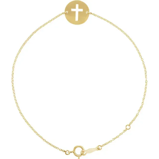 Bracelets Storyteller by Vintage Magnality Pierced Cross Disc 78 Adjustable Bracelet Solid 14K Yellow White Rose Gold Bracelets Storyteller by Vintage Magnality Pierced Cross Disc 78 Adjustable Bracelet Solid 14K Yellow White Rose Gold