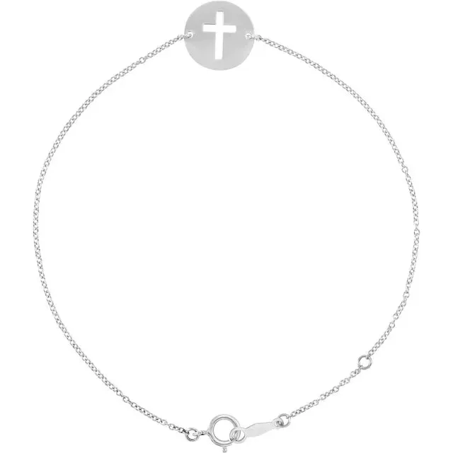 Bracelets Storyteller by Vintage Magnality Pierced Cross Disc 78 Adjustable Bracelet Solid 14K Yellow White Rose Gold