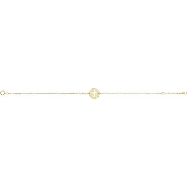 Bracelets Storyteller by Vintage Magnality Pierced Cross Disc 78 Adjustable Bracelet Solid 14K Yellow White Rose Gold