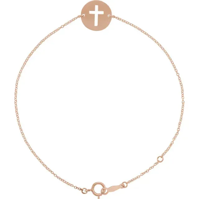 Bracelets Storyteller by Vintage Magnality Pierced Cross Disc 78 Adjustable Bracelet Solid 14K Yellow White Rose Gold