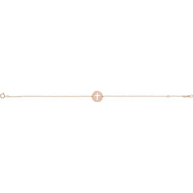 Bracelets Storyteller by Vintage Magnality Pierced Cross Disc 78 Adjustable Bracelet Solid 14K Yellow White Rose Gold