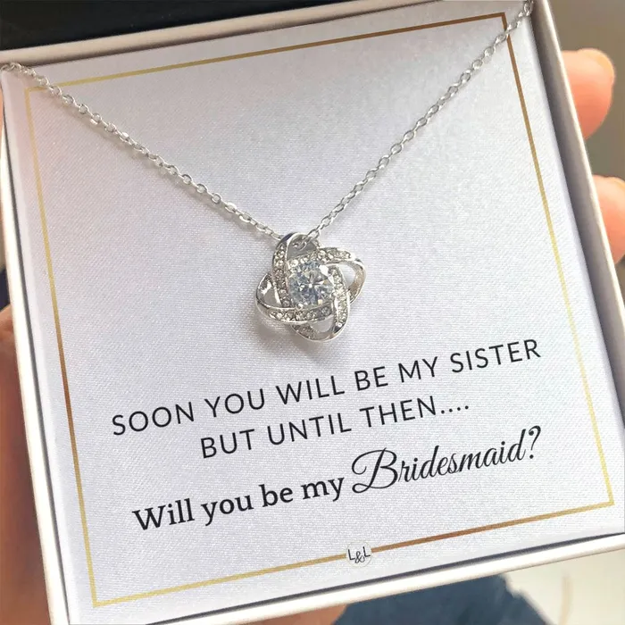 Bridesmaid Proposal Future Sister in Law Gift From Bride Wedding Party Necklace Elegant White and Gold Wedding Theme ShineOn Fulfillment Necklaces