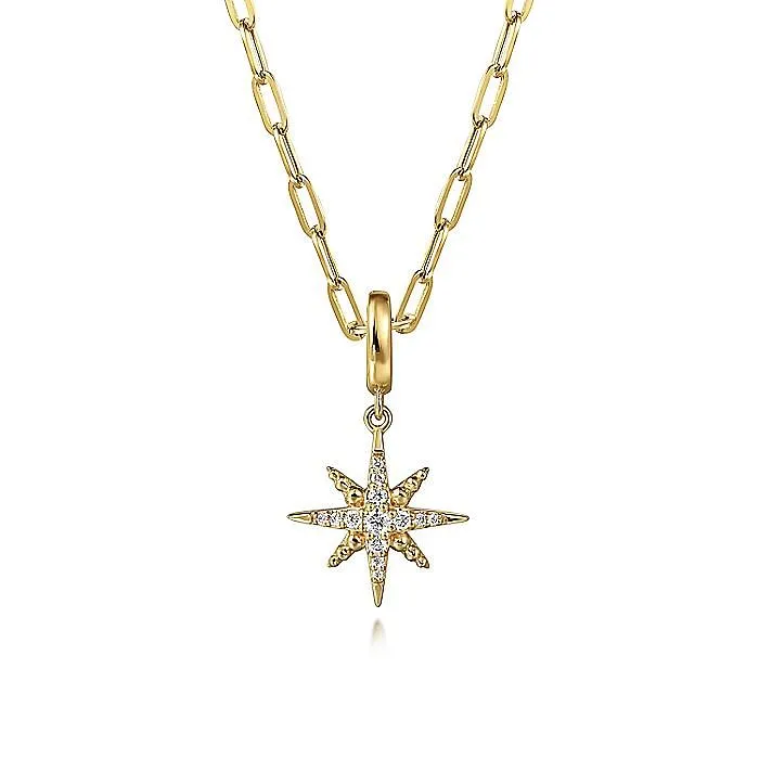 Charm Necklaces GABRIEL CO Gabriel 14K Yellow Gold Starburst Diamond Charm Charm Necklaces GABRIEL CO Gabriel 14K Yellow Gold Starburst Diamond Charm