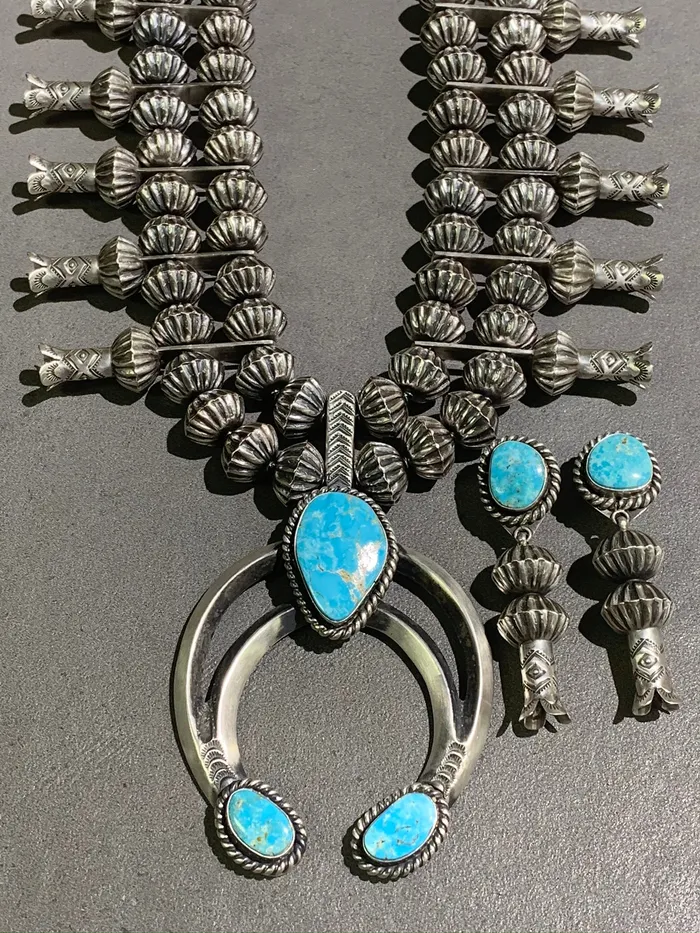 CHRIS HALE Earrings CHRIS HALE NAVAJO TURQUOISE STERLING SILVER SQUASH AND EARRING SET