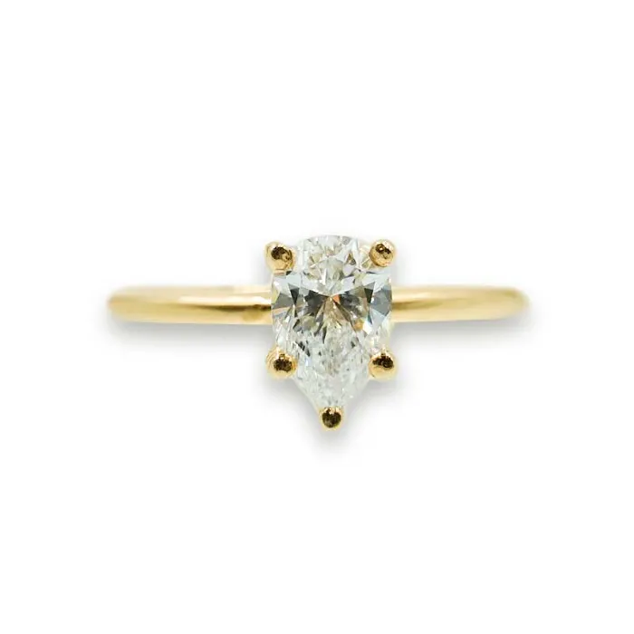CLASSIQUE CREATIONS Rings 14K Yellow Gold Solitaire Pear Diamond Engagement Ring CLASSIQUE CREATIONS Rings 14K Yellow Gold Solitaire Pear Diamond Engagement Ring