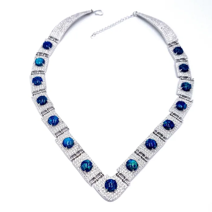 Classy Blue Opal Choker Necklace Uniquelan Jewelry Necklaces