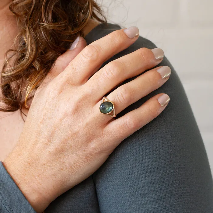 Corey Egan Blue Tourmaline Sterling Silver and 14K Yellow Gold Cleo Split Shank Ring Rings