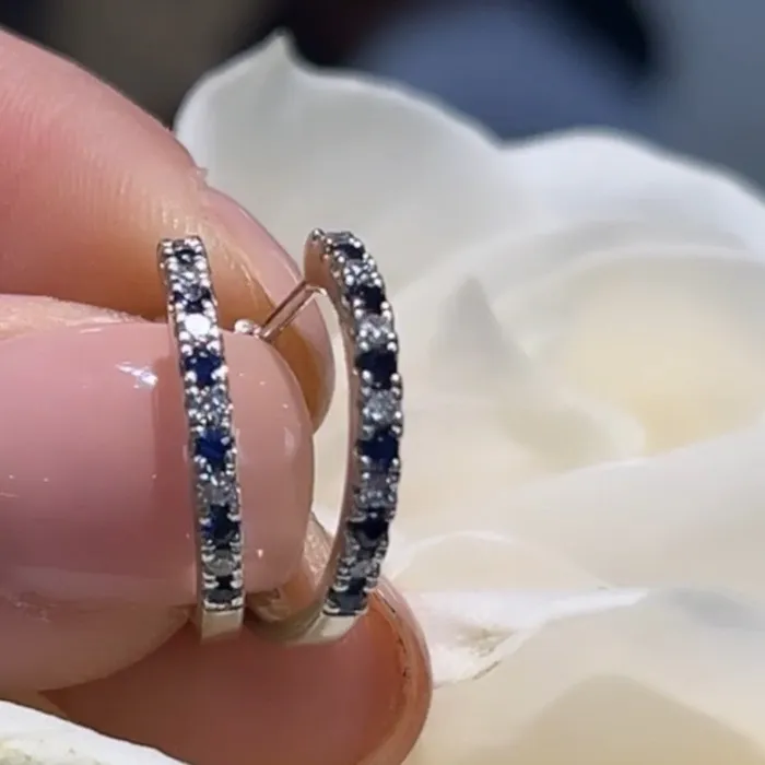 Crown Jewels Coin 299 Clearance Sapphire and Diamond Hoop Earrings Earrings
