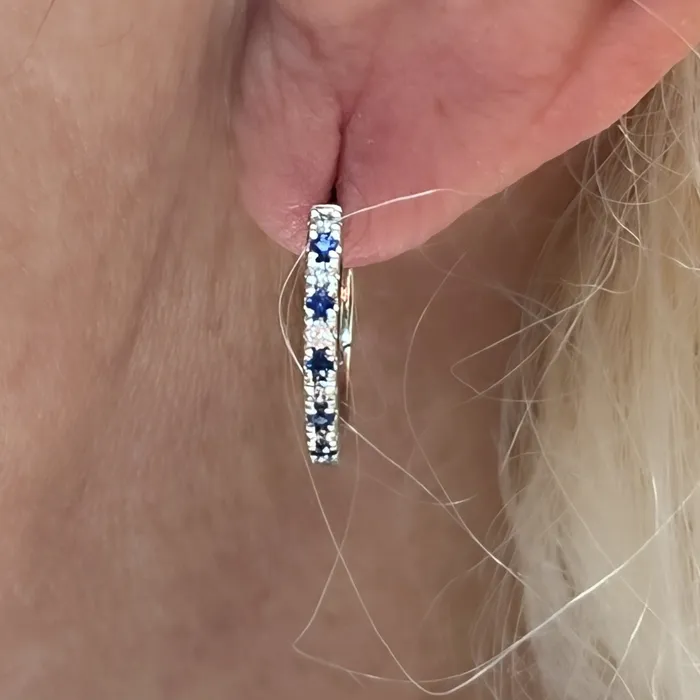 Crown Jewels Coin 299 Clearance Sapphire and Diamond Hoop Earrings Earrings