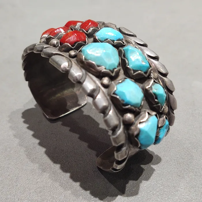 Crown Jewels Coin Bracelets Wayne Cheama Zuni Sterling Silver Turquoise Coral Bracelet Handmade Native American Crown Jewels Coin Bracelets Wayne Cheama Zuni Sterling Silver Turquoise Coral Bracelet Handmade Native American