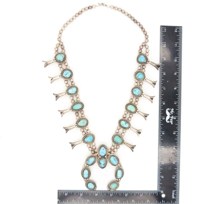 Crown Jewels Coin Necklaces Sterling Silver Turquoise Squash Blossom Necklace Hallmark Unknown