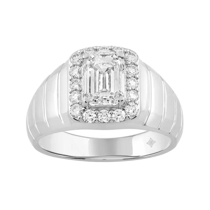 Crown Jewels Coin Rings MENS RING 2 12CT ROUNDEMERALD DIAMOND 14K WHITE GOLD Crown Jewels Coin Rings MENS RING 2 12CT ROUNDEMERALD DIAMOND 14K WHITE GOLD