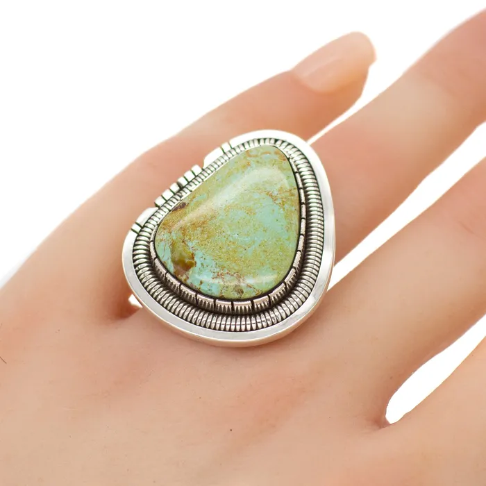 Crown Jewels Coin Walter Vandaver Navajo Handmade Sterling Silver Turquoise Ring Rings